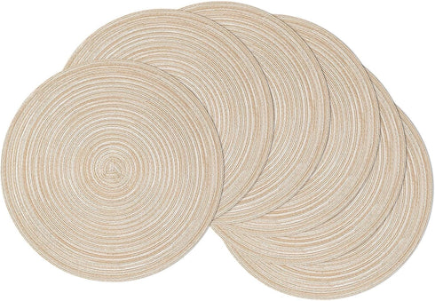 SHACOS 15 inch Round Braided Placemats Set of 6 Non Slip Heat Resistant Cotton Polyester Table Mats Washable Place Mats for Dinner Party Table Dec...