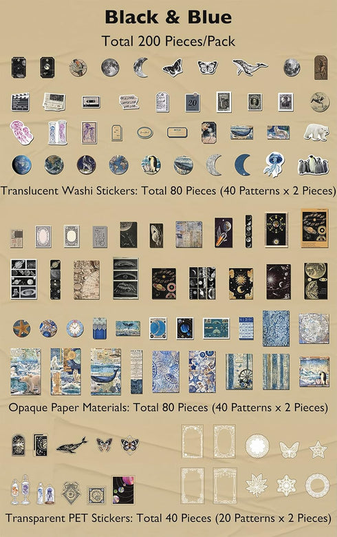 Knaid 200 Pieces Vintage Ephemera Bundle Junk Journal Kit Scrapbook Supplies Paper Sticker Material Pack for Art Journaling Bullet Journals Planne...