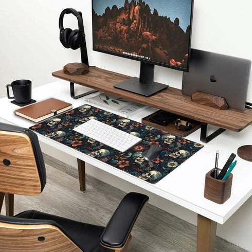 Desk Mat,Skulls with Flowers Large Gaming Mouse Pad for Desk XXL,Skull Floral Desk Pad for Desktop,Extended Big Computer Keyboard Mouse Pad with N...