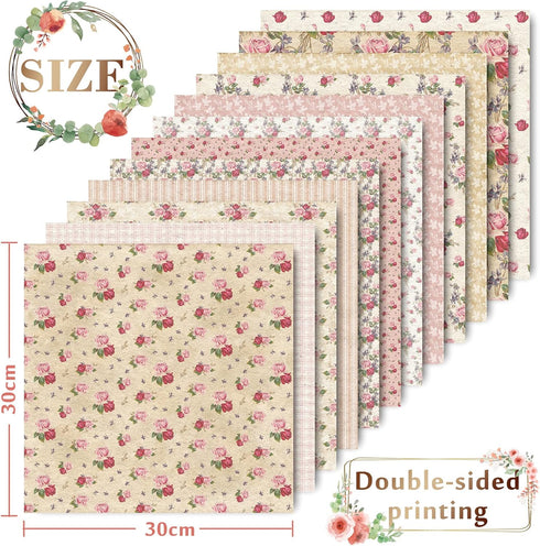 Whaline 12 Designs Spring Pattern Paper 24 Sheet Rose Floral Scrapbook Paper Pink Double-Sided Collection Decorative Craft Paper Folded Flat for C...