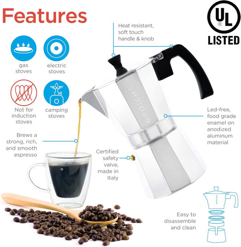 GROSCHE Milano Moka Pot | 3 Espresso Cup - 5 oz | Stovetop Espresso Percolator & Coffee Maker – Portable, Ideal for Home and Camping...