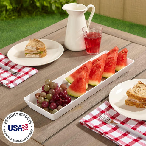 US Acrylic Avant White Plastic Serving Trays (Set of 4) 15” x 5” | Narrow Reusable Rectangular Party Platters | Serve Appetizers, Fruit, Veggies, ...