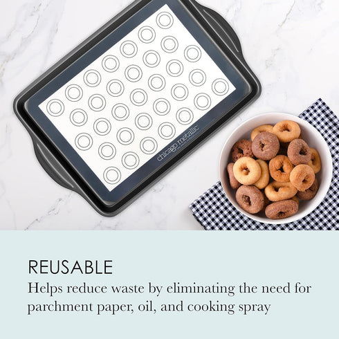 Chicago Metallic Silicone Pastry Mat with Measurements,, Baking Mat with Cookie Marks Gray 16.5x11.5 Inch...