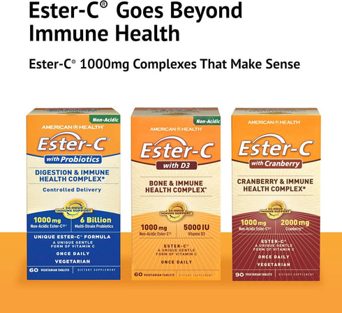 American Health EsterC with D3 Bone Immune Complex Vegetarian Tablets 24Hour Immune Support 1000 mg EsterC 5000 IU Vitamin D3 NonAcidic Vitamin C ...