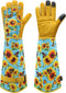 Gardening Gloves for Women, Rose Gloves Gardening Thorn Proof, Long Garden Gloves for Women, Breathable Cowhide Leather Gauntlet (Medium, Blue)...
