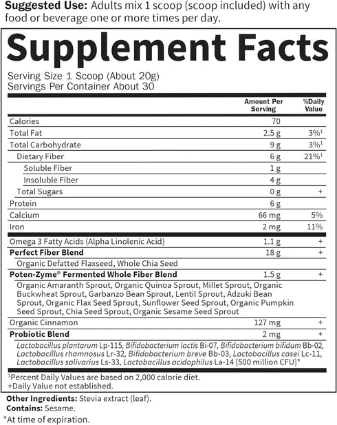 Garden of Life Super Seed - Vegetarian Whole Food Fiber Supplement with Protein and Omega 3, 1 Lb 5oz (600g) Powder...