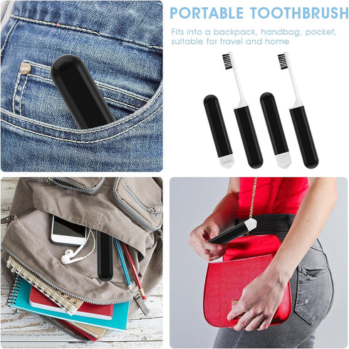 Sibba Travel Toothbrushes Cover Case Holders Kit Soft Bristles Tooth Brushes Mini Size Portable Small Folding Pack Supplies Tiny Set Compact Wrapp...