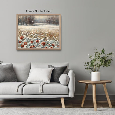 Posterizer 1 pcs-snowy winter flowers scene in oil painting style-3-Landscape & Nature Art-Floral & Botanical Art- Dining Room Decor- unframed wal...