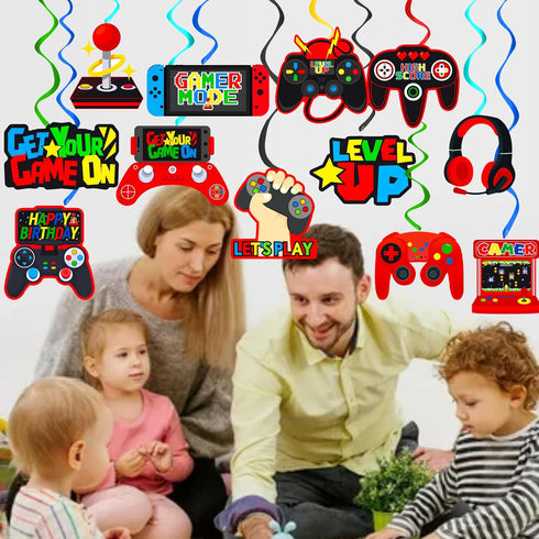 Video Game Birthday Hanging Swirls Red Video Game Party Decorations 20Pcs Game On Ceiling Streamers Gaming Birthday Party Hanging Decorations or L...