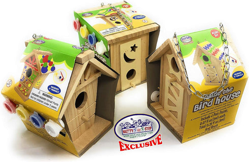 Matty's Toy Stop Paint Your Own Small Wooden Birdhouses (Includes Paints & Brushes) Gift Set Bundle - 3 Pack...