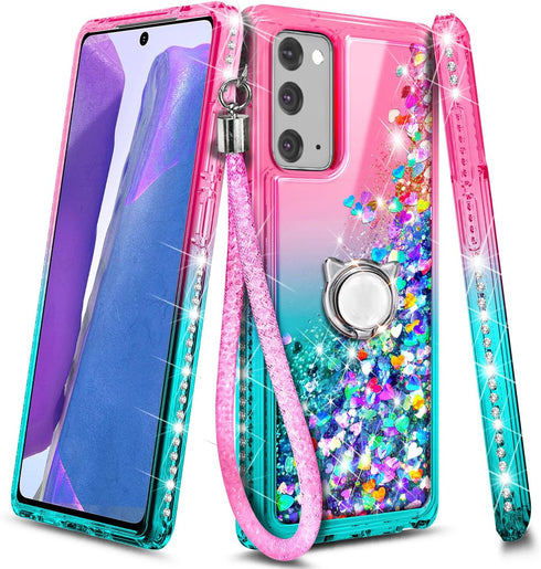 NGB Designed for Samsung Galaxy Note 20 & Note 20 5G Case, Pink/Aqua | Glitter Liquid Sparkle Cute Cover for Women Girls Kids | with Screen Protec...