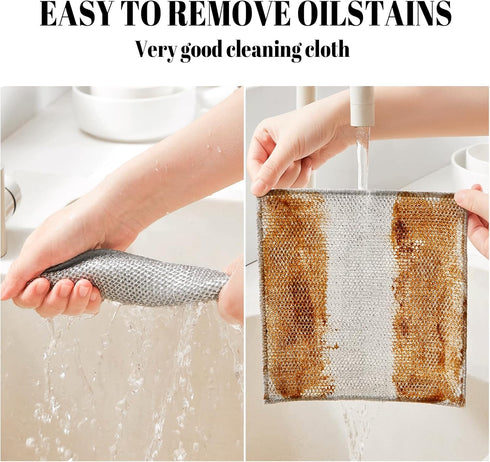 Zero Scratch Steel Wire Dishcloth,Double-layer Steel Wire Cleaning Cloth,for Washing Dishes and Cleaning Kitchen,Wire Dishwashing Rag,Non-Scratch ...