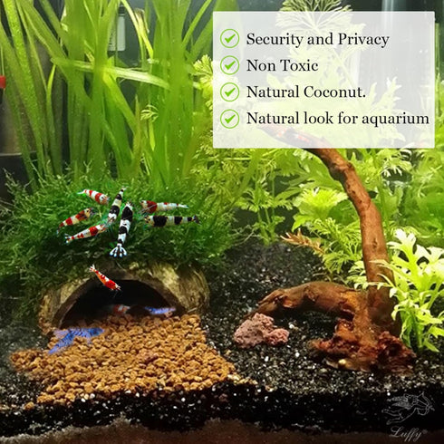 SunGrow Coconut Aquarium Shrimp Cave, Small Fish Tank Aquarium Decorations Accessories, Comfortable Shelter and Breeding Area for Crustaceans, Fis...