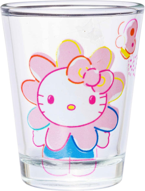 Silver Buffalo Sanrio Hello Kitty Spring Garden Flowers 4 Pack Mini Glass Set, 1.5 Ounces...