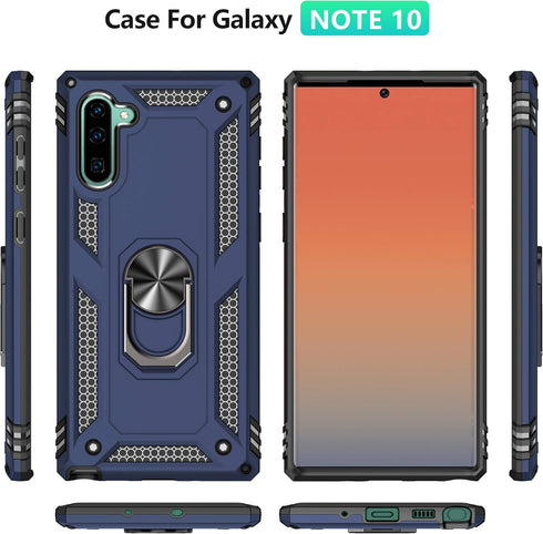 for Samsung Galaxy Note 10 Case, Note10 Case with HD Screen Protectors, Military-Grade Metal Ring Holder Kickstand 15ft Drop Tested Shockproof Cov...