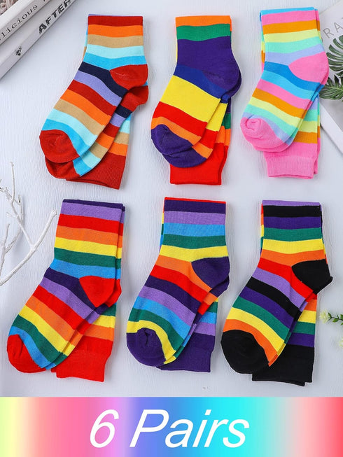 Unittype 6 Pair Rainbow Pride Knee High Socks for Women Striped Socks Long Socks Tube Socks Roller Skate Socks for Girls Youth Gift...
