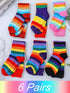 Unittype 6 Pair Rainbow Pride Knee High Socks for Women Striped Socks Long Socks Tube Socks Roller Skate Socks for Girls Youth Gift...
