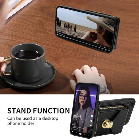 Compatible with iPhone XR 6.1 Wallet Case Crossbody Strap Leather Zipper Credit Card Holder Clasp Stand Cell Accessories Phone Cover for iPhoneXR ...