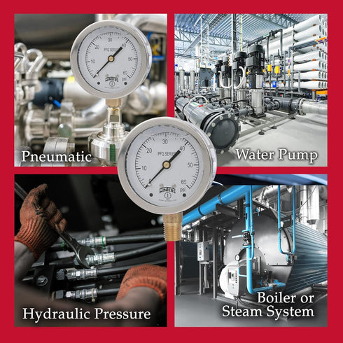 Winters 2-1/2" Dial Size, Liquid Filled Industrial Pressure Gauge, Brass Internals, 304 Stainless Steel Case, Single Scale 0-60 psi, 1.5% Acc, 1/4...