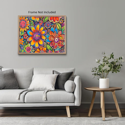 Posterizer 1 pcs- psychedelic funky hippie colorful flowers 1-Fantasy & Fiction Art-Retro Art- Living Room Bedroom Decor- unframed wall art...