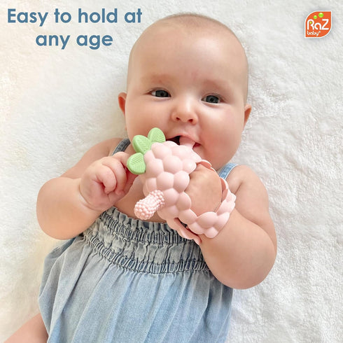 RaZbaby RaZberry Grip Silicone Teether Toy for 3M+ | Drop Resistant Hand Held Teether for Babies and Infants - Designed by Nature with Our Patente...