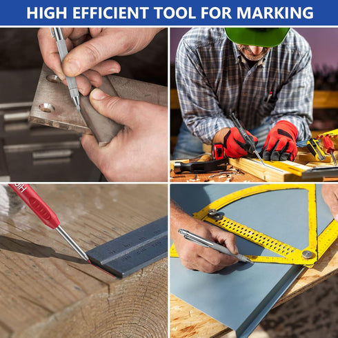 Hiboom 2 Pack Carpenters Pencil with 12 Refills and 2 Pack Tungsten Carbide Scriber with Extra 12 Replacement Marking Tip, Carpenter Woodworking A...