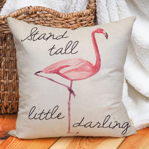 Stand Tall Little Darling Watercolor Flamingo Motivational Sign Inspirational Quote Cotton Linen Home Decorative Throw Pillow Case Cushion Cover S...