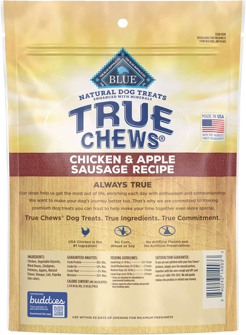 Blue Buffalo True Chews Premium Natural Dog Treats, Chicken and Apple Sausage 12 oz bag...