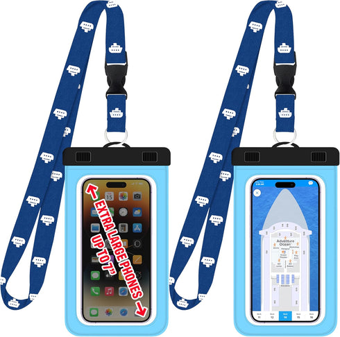 Cruise Lanyards Extra Large Waterproof Cell Phone Pouch Dry Case w/Touch Screen - for Screen Size up to 7” (iPhone 15 14 13 Max, Samsung Galaxy S2...