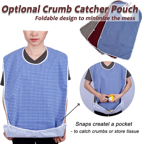 3PK Adult Bibs for Eating-Washable Reusable Waterproof Clothing Protector with Crumb Catcher-Large Adult Feeding Bibs Clothing Protector(Red, brow...