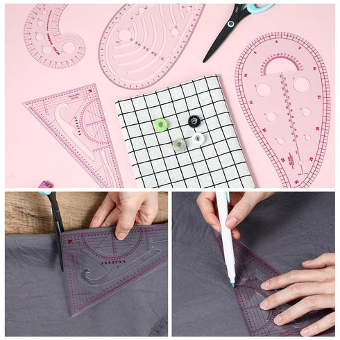 4 PCS Sewing Ruler Clear Metric French Curve Ruler - Flexible Plastic Sewing Measure Tool for Pattern Making & Design DIY Dress Clothing, Ideal fo...
