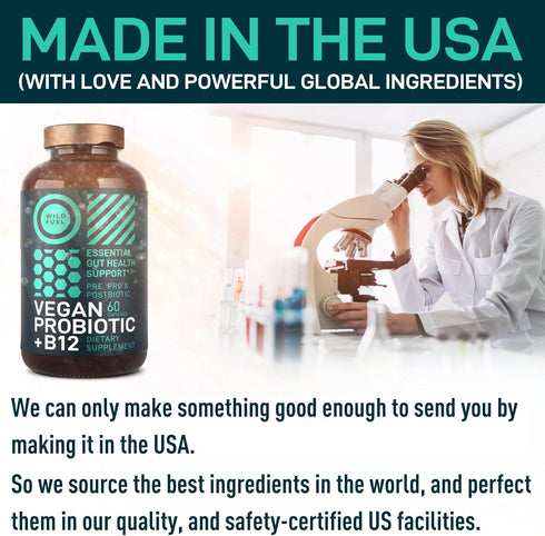 Vegan Probiotic Plus B12-22 Billion CFU Synbiotics Probiotics & Prebiotic for IBS, Digestive & Gut Health, Mood Support - B12 with FOS Pre Pro Pos...