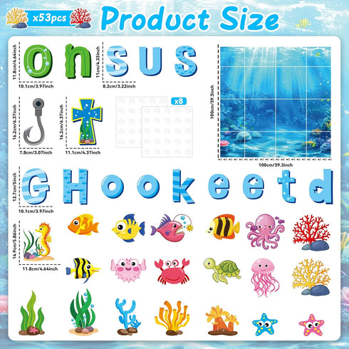 gisgfim Ocean Fish Bulletin Board Decorations with Background Paper Christian Sea Animals Cutouts Under The Sea Jesus Classroom Decor for Kids Sun...