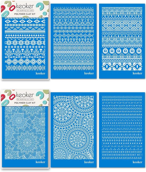Keoker Aztec Silk Screen Stencils for Polymer Clay, 6PCS Aztec & Boho Silk Screen for Polymer Clay, for Printing on Jewelry Clay Earrings Decorati...