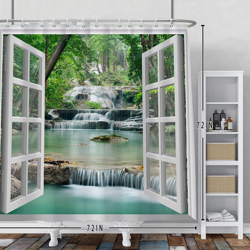 Baocicco Nature Landscape Shower Curtain Summer Forest River Jungle Waterfall Lake Window Scenery Shower Curtains Decorative for Bathroom Waterpro...
