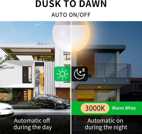 A15 Small Dusk to Dawn Light Bulbs Outdoor, 40W Equivalent, Warm White 3000K, Replacement LED Bulb for String Lights, Porch, Patio, Garden, Auto O...
