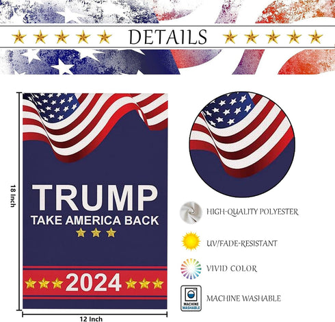 Trump 2024 Garden Flags for Outside,2pcs Trump 2024 Flags,Trump 2024 Yard Sign,Support Trump 2024 Flag,Save USA Again Flags Outdoor Flags 12 * 18 ...