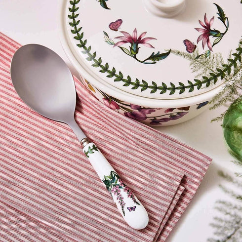 Portmeirion Botanic Garden 10" Serving Spoon, Foxglove Motif - Porcelain Handle & Stainless Steel, Chip-Resistant Glaze - Ideal Kitchen Tool for C...