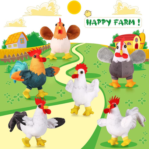 6 Pieces Mini Plush Furry Animal Toys Soft Plush Horse Pig Cattle Rabbit Dog Sheep Hen Doll Stuffed Plush Animals for People Over 3+(Chicken and R...