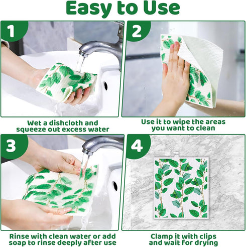 6 Pack Swedish Dishcloths for Kitchen, Absorbent Dish Cloths Swedish Dish Towels with Adhesive Clips, Reusable Paper Towels No Odor for Cleaning H...