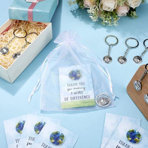 Inbagi 90 Pcs Employee Appreciation Gift Set Mini Keepsake Appreciation Notecards Set Wallet Sized Cards Employee Drawstring Bags and Silver Globe...