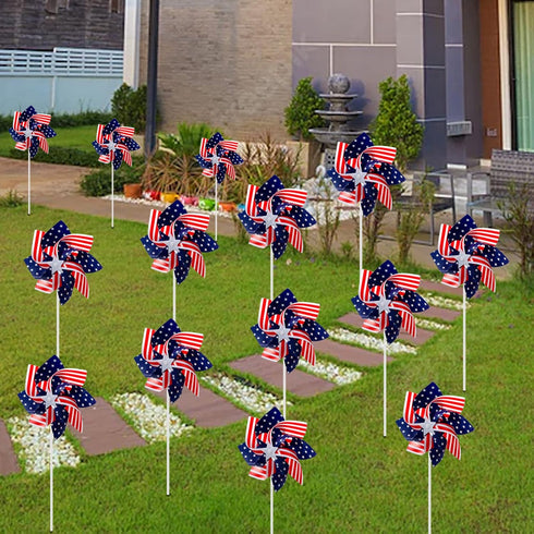 4th of July Pinwheels Patriotic Pinwheels American Flag Windmill for Memorial Day Independence Day Party Decorations 10Pcs...