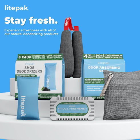 Litepak Shoe Deodorizer and Odor Eliminator Activated Charcoal Odor Absorber for Shoes and Gym Bags, Natural Bamboo Air Freshener for Boots, Close...