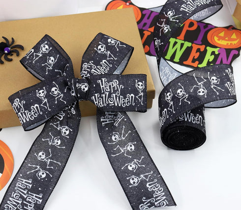 3 Rolls 15 Yards Halloween Ribbon Wired Edge Ribbons 2.5 inchSpider Web Skull Pumpkin Ribbons ?Purple Orange Black Burlap Ribbon ?for Wreath Home ...