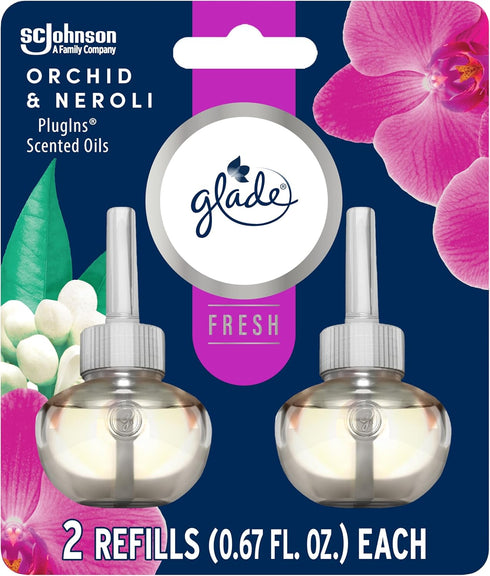 Glade PlugIns Refills Air Freshener, Scented and Essential Oils for Home and Bathroom, Orchid & Neroli, Fresh Collection 1.34 Fl Oz, 2 Count...
