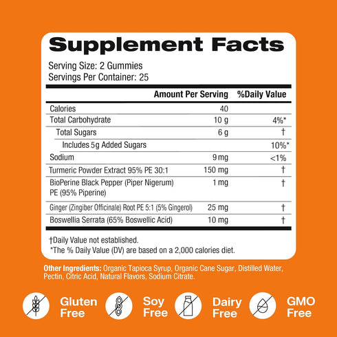 VitaHustle Turmeric Ginger Gummies for Inflammation, Joint Flexibility, Muscle Recovery, Low Sugar, Vegan, Gluten Free, Non GMO, Orange Flavor, 50...