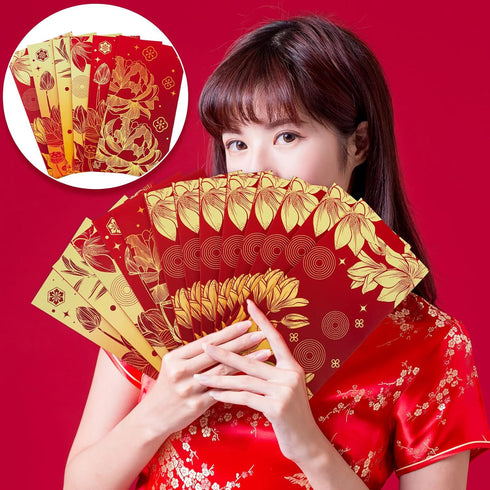 48Pcs Chinese New Year Red Envelopes 6 Classic Design Red Gold Hong Bao Lotus Peony Floral Spring Festival Lucky Money Pocket for Party Wedding Ch...