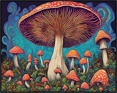 Posterizer 1 pcs- psychedelic funky hippie colorful rainbow mushrooms 4-Fantasy & Fiction Art-Retro Art- Living Room Bedroom Decor- unframed wall ...