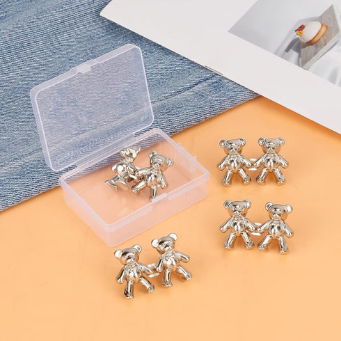 TOOVREN Cute Bear Button Pins for Jeans, No Sew and No Tools Instant Pant Waist Tightener, Adjustable for Loose Jeans 4 Sets Jeans Button Replacem...