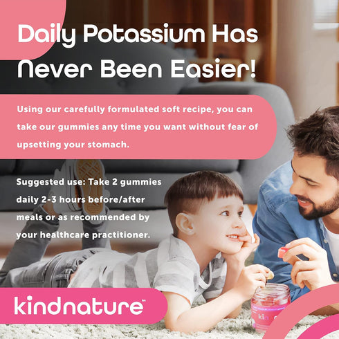 Kind Nature High Potassium Supplement 500mg - Chewable Gummies for Adults & Kids - Pure Potassium Bicarbonate Mineral Supplement - Vegan, Gluten F...